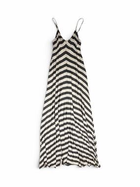 Aqua Bloomingdale’s Stripe Chevron Maxi Dress Black Beige Extra Small Xs